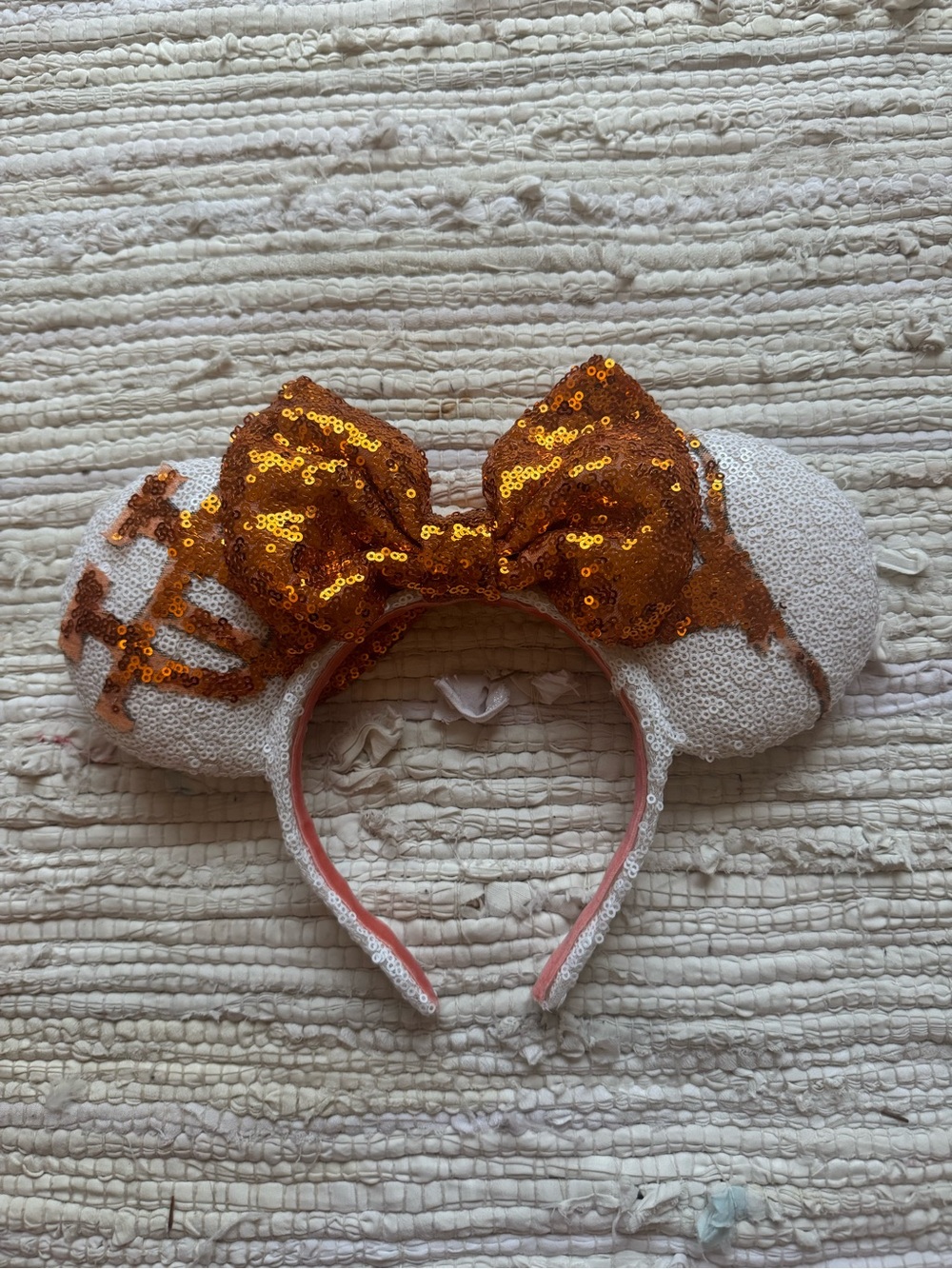 Sequin Minnie Ears Headband in Copper and White